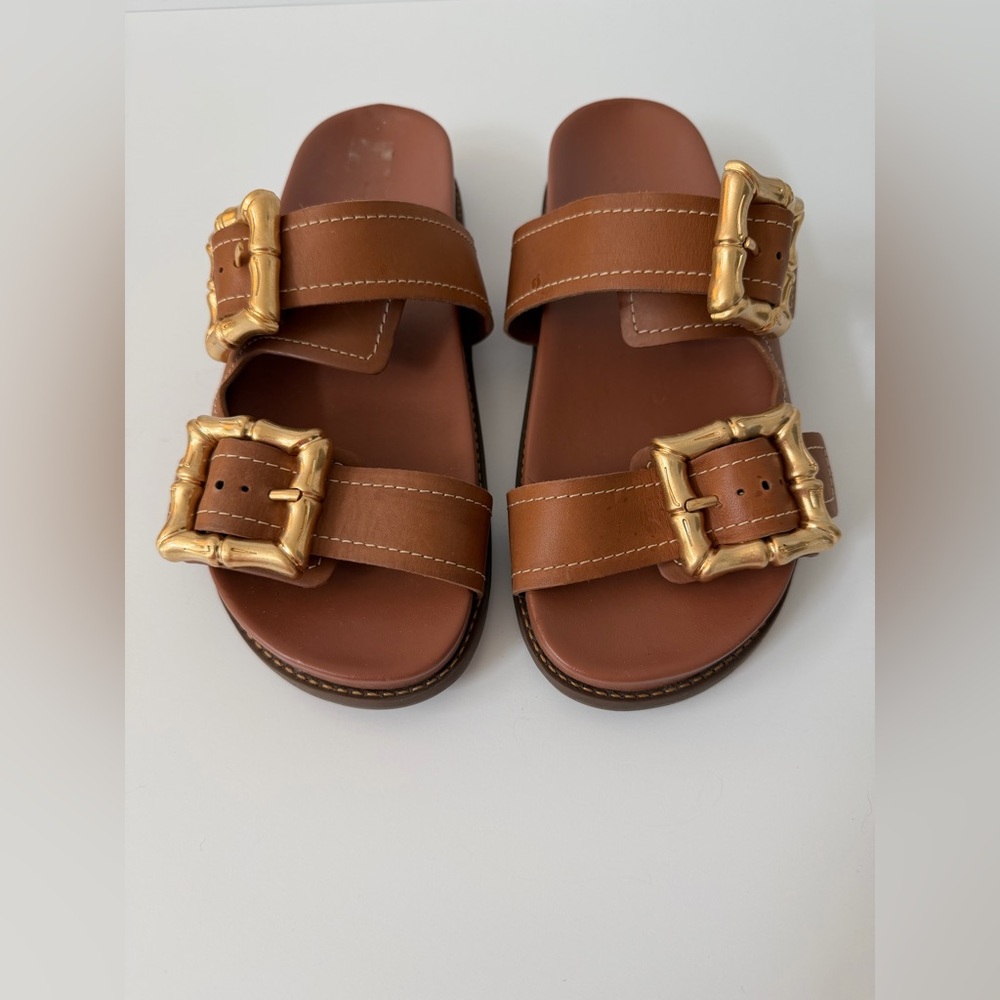 SCHUTZ Women's Enola Slides in Tan/Brown, Size 9.5 - Picture 2 of 9
